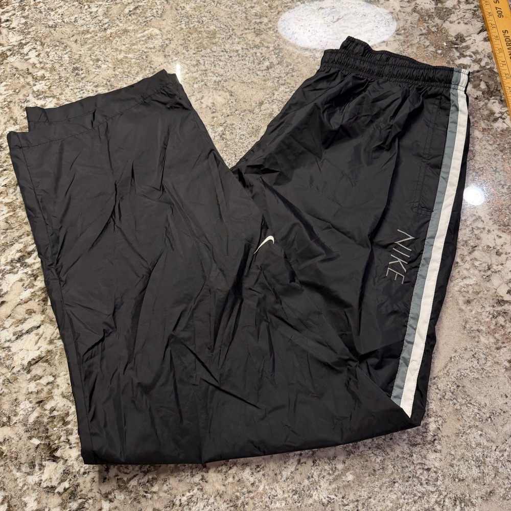 Vintage 1990s Nike Black Windbreaker Track Pants XL Racing Stripe Ankle Zip